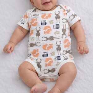 HB • White/Multi Animal Print Short Sleeve Bodysuit Onesie, 3-6M